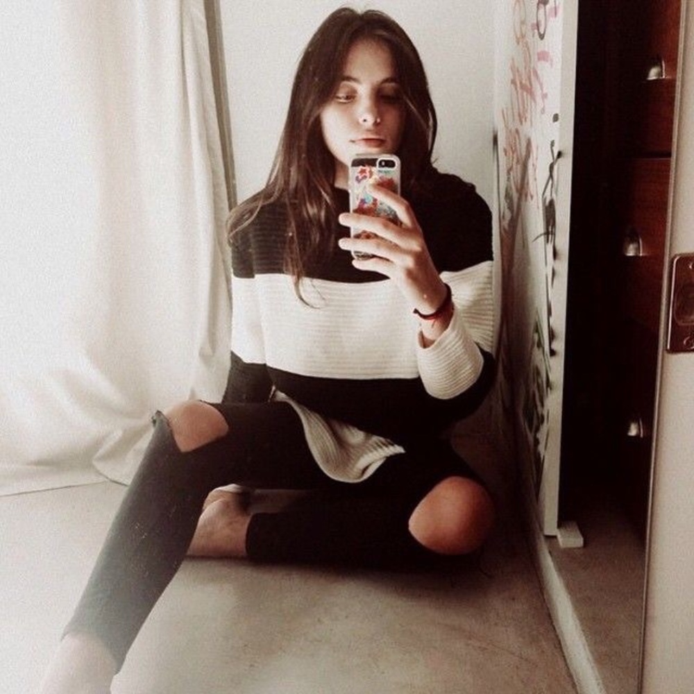 UNIF Black and White Cowl Neck Sweater